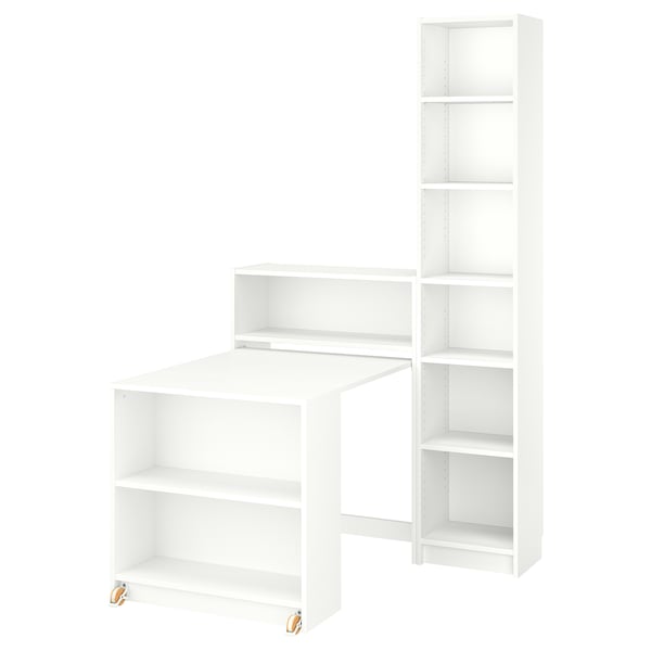 BILLY bookcase comb w foldable table, white, 120x202 cm