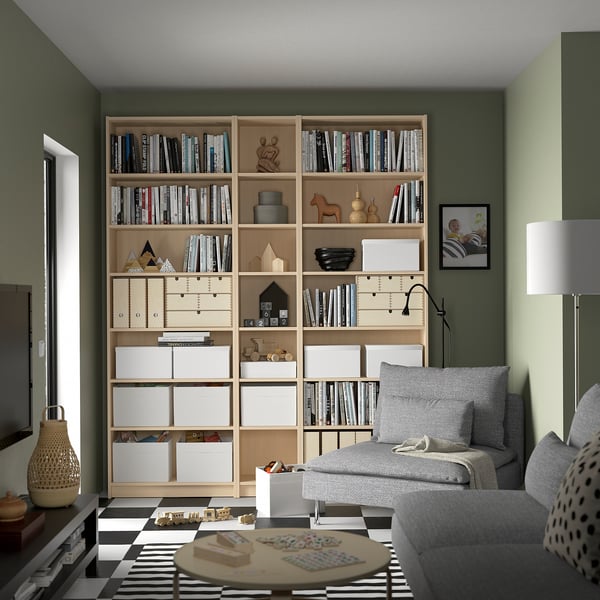 BILLY - Bookcase/elem supplement combination, birch effect,200x28x237 cm