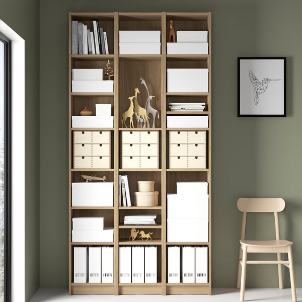 BILLY bookcase comb with extension units, oak effect, 120x28x237 cm
