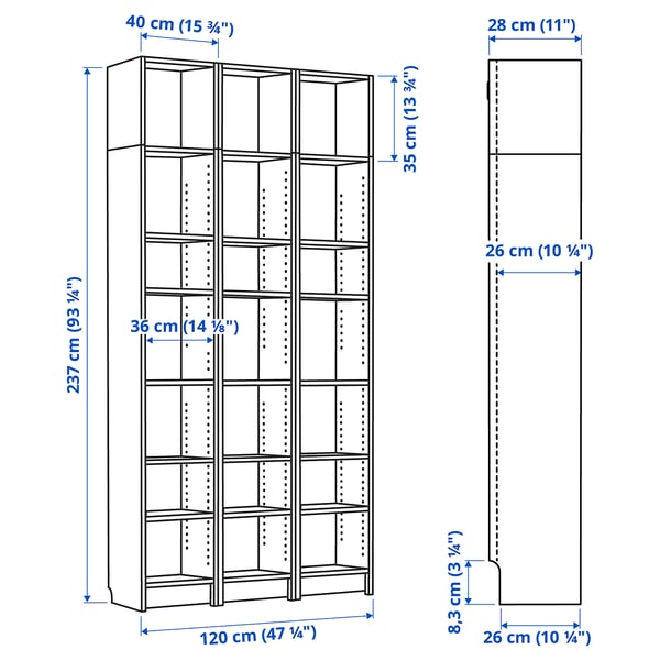 BILLY - BILLY Bookcase comb with extension units, brown walnut effect, 120x28x237 cm
