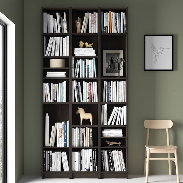 BILLY - Bookcase/elem supplement combination, dark brown oak effect,120x28x237 cm