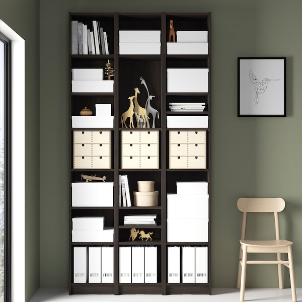 BILLY - Bookcase/elem supplement combination, dark brown oak effect,120x28x237 cm