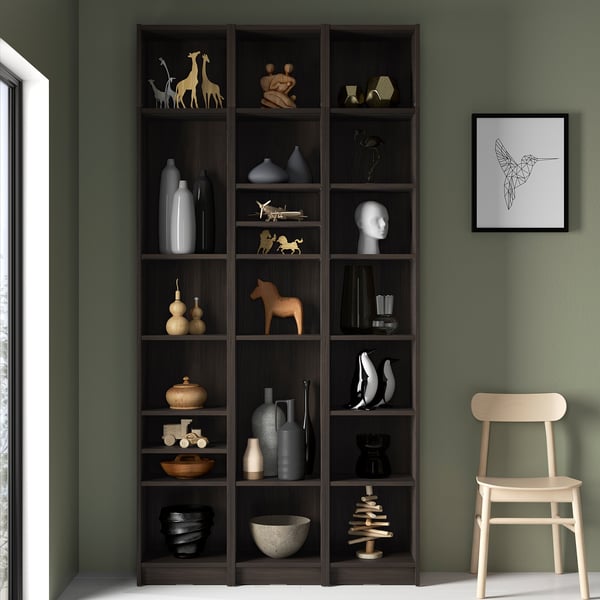 BILLY bookcase comb with extension units, dark brown oak effect, 120x28x237 cm