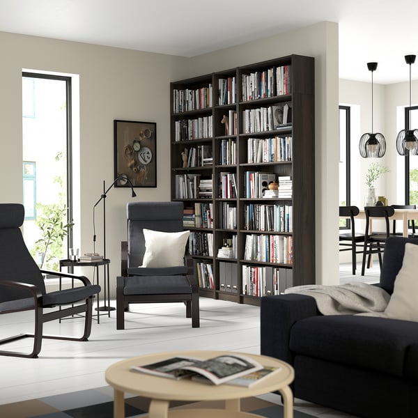 BILLY bookcase comb with extension units, dark brown oak effect, 200x28x237 cm