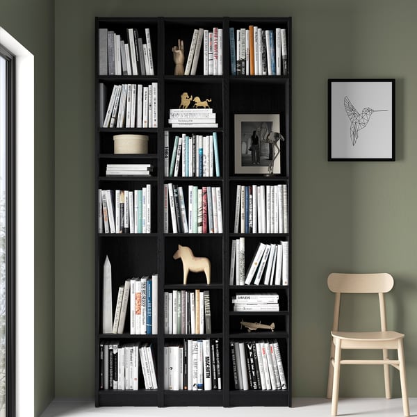 BILLY bookcase comb with extension units, black oak effect, 120x28x237 cm