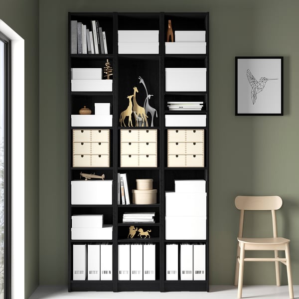 BILLY bookcase comb with extension units, black oak effect, 120x28x237 cm