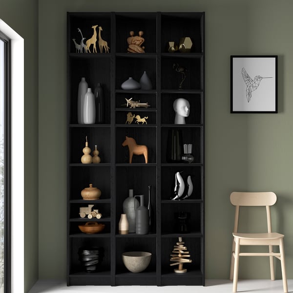 BILLY bookcase comb with extension units, black oak effect, 120x28x237 cm