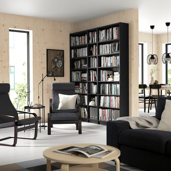 BILLY bookcase comb with extension units, black oak effect, 200x28x237 cm