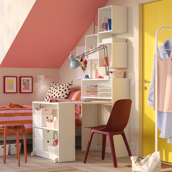 BILLY / EKET bookcase comb w foldable table, white, 80x106 cm