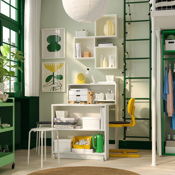 BILLY / EKET bookcase comb w foldable table, white, 80x106 cm