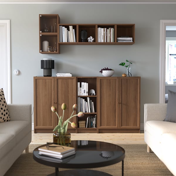 BILLY / EKET storage combination with doors, brown walnut effect/clear glass, 200x106x30 cm