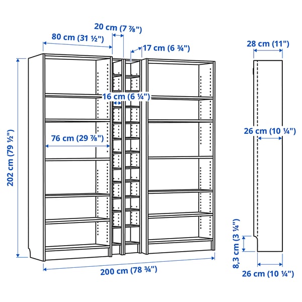BILLY / GNEDBY bookcase, white, 200x28x202 cm