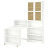 BILLY / HÖGADAL bookcase comb w foldable table, white/woven bamboo, 160x202 cm