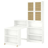 BILLY / HÖGADAL bookcase comb w foldable table, white/woven bamboo, 160x202 cm