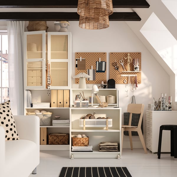 BILLY / HÖGADAL - BILLY / HÖGADAL Bookcase comb w foldable table, white/woven bamboo, 160x202 cm