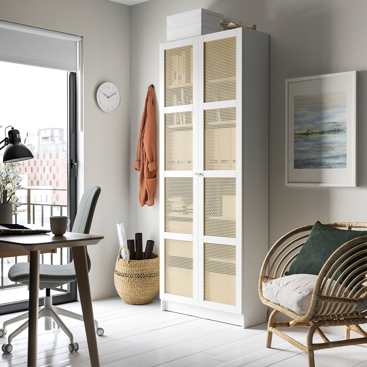 BILLY / HÖGADAL bookcase with doors, white, 80x30x202 cm