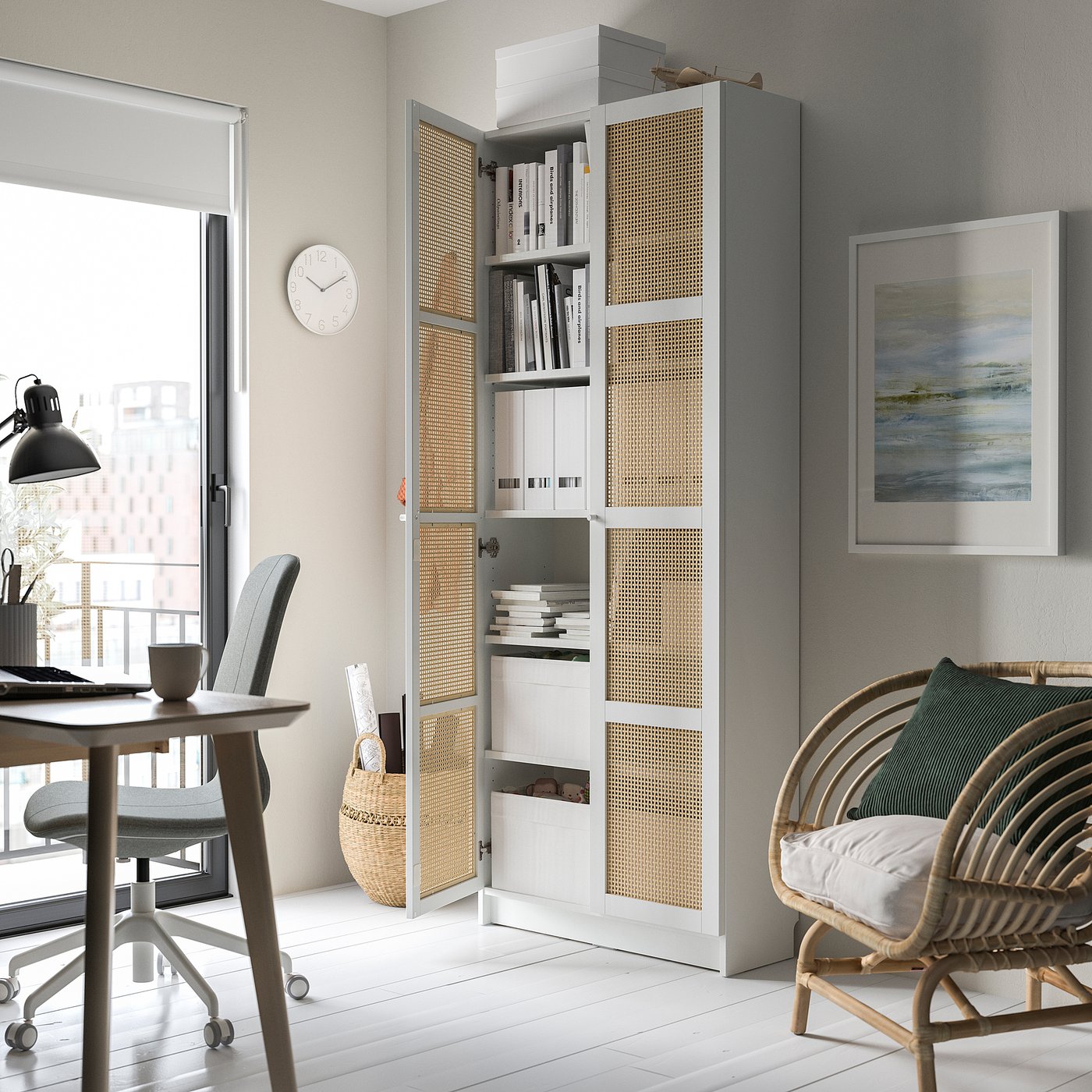 BILLY / HÖGADAL bookcase with doors, white, 80x30x202 cm
