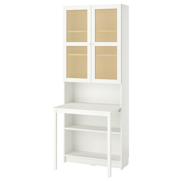 BILLY / HÖGADAL - BILLY / HÖGADAL Bookcase with desk, white/woven bamboo, 80x202 cm
