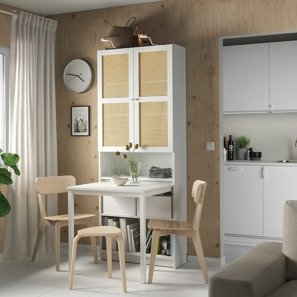 Ikea BILLY / HÖGADAL - Bookcase with desk, white/woven bamboo, 80x202 cm