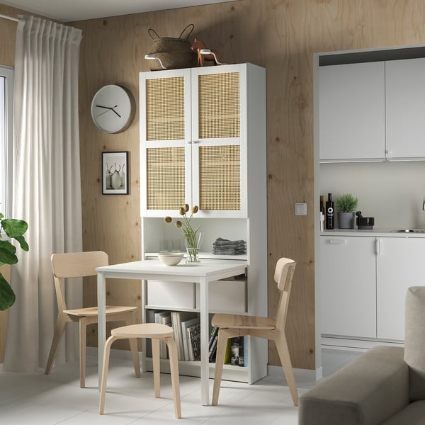 BILLY / HÖGADAL - BILLY / HÖGADAL Bookcase with desk, white/woven bamboo, 80x202 cm