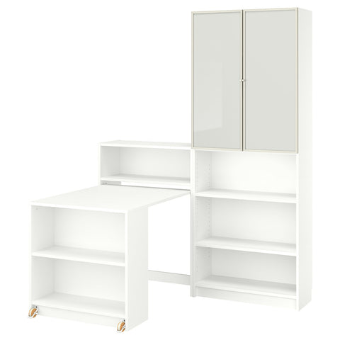BILLY / HÖGBO bookcase comb w foldable table, white, 160x202 cm