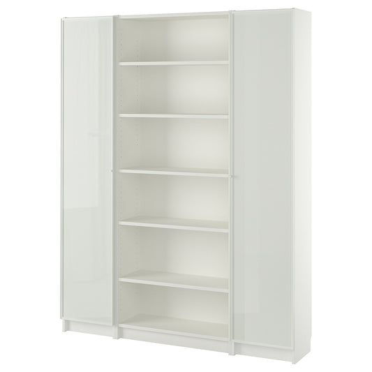 BILLY / HÖGBO bookcase combination w glass doors, white, 160x202 cm