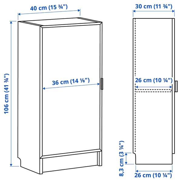 BILLY / HÖGBO - Bookcase / glass door combination, oak-effect black,40x30x106 cm