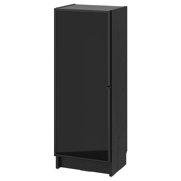 BILLY / HÖGBO - Bookcase / glass door combination, oak-effect black,40x30x106 cm