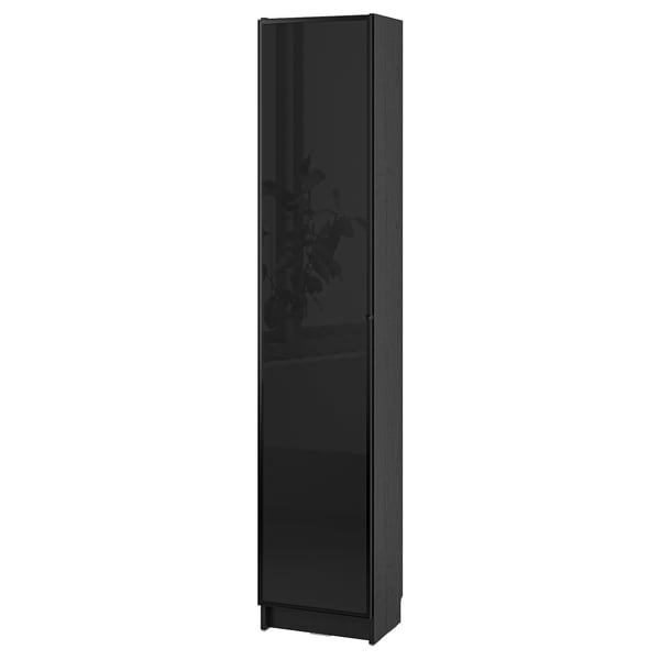 BILLY / HÖGBO bookcase combination w glass doors, black oak effect/black, 40x30x202 cm