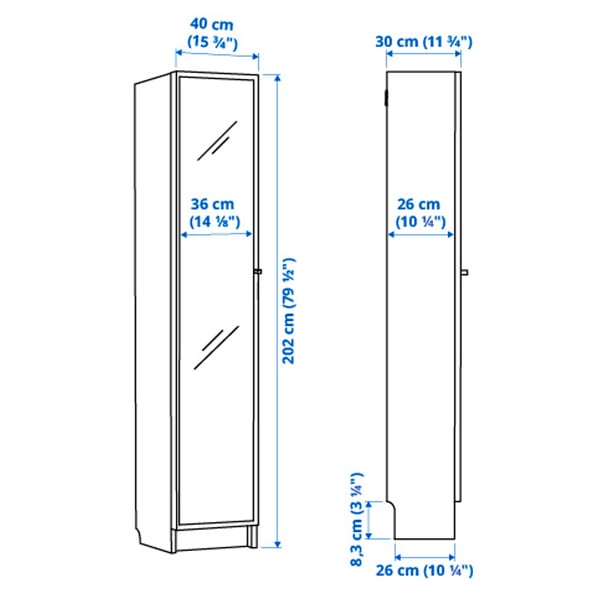 BILLY / HÖGBO - Bookcase / glass door combination, oak-effect black,40x30x202 cm