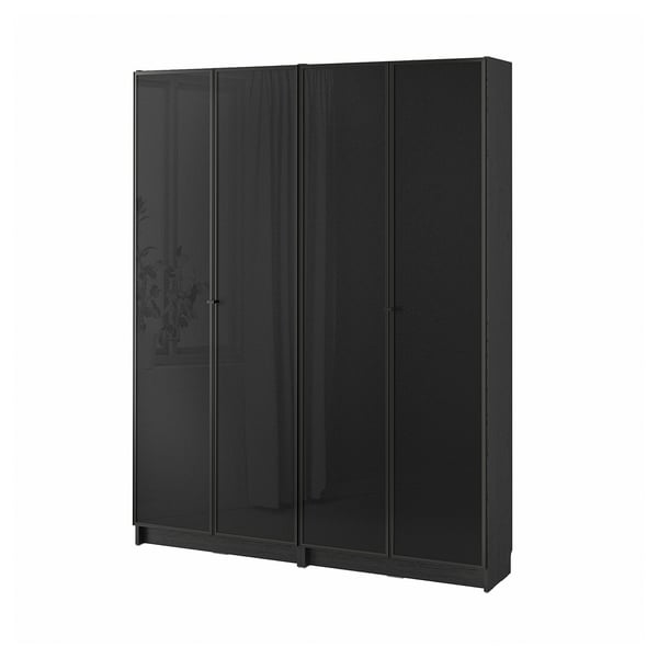 BILLY / HÖGBO bookcase combination w glass doors, black oak effect, 160x202 cm