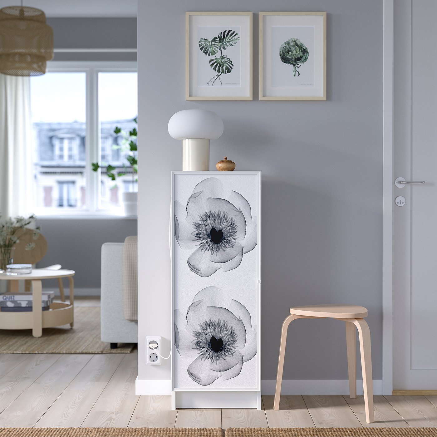 BILLY / HÖGBO bookcase with glass door, white, 40x30x106 cm