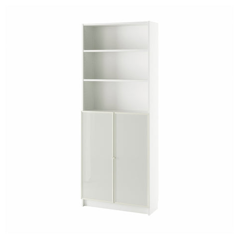 BILLY / HÖGBO bookcase with glass doors, white, 80x30x202 cm