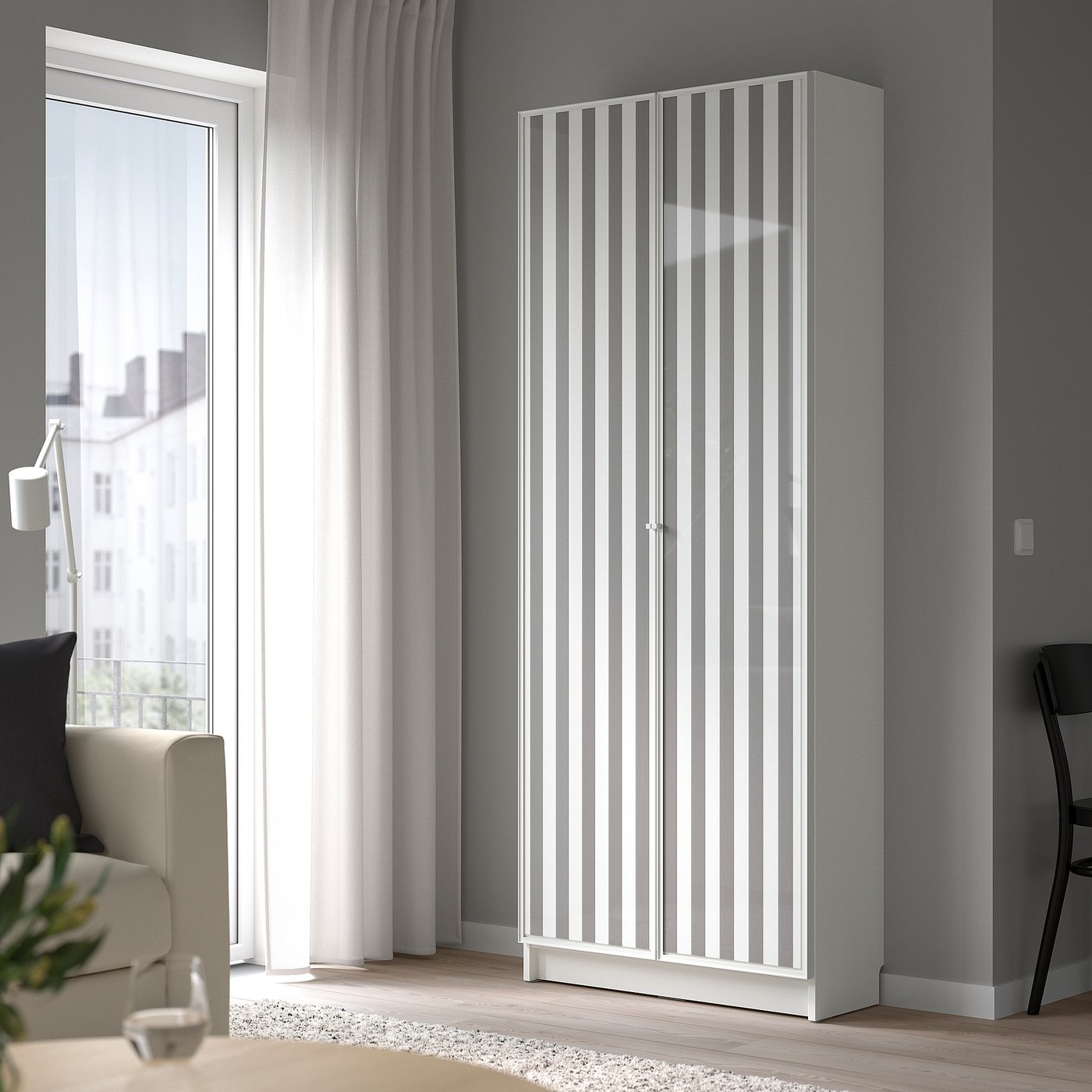 BILLY / HÖGBO bookcase with glass doors, white, 80x30x202 cm