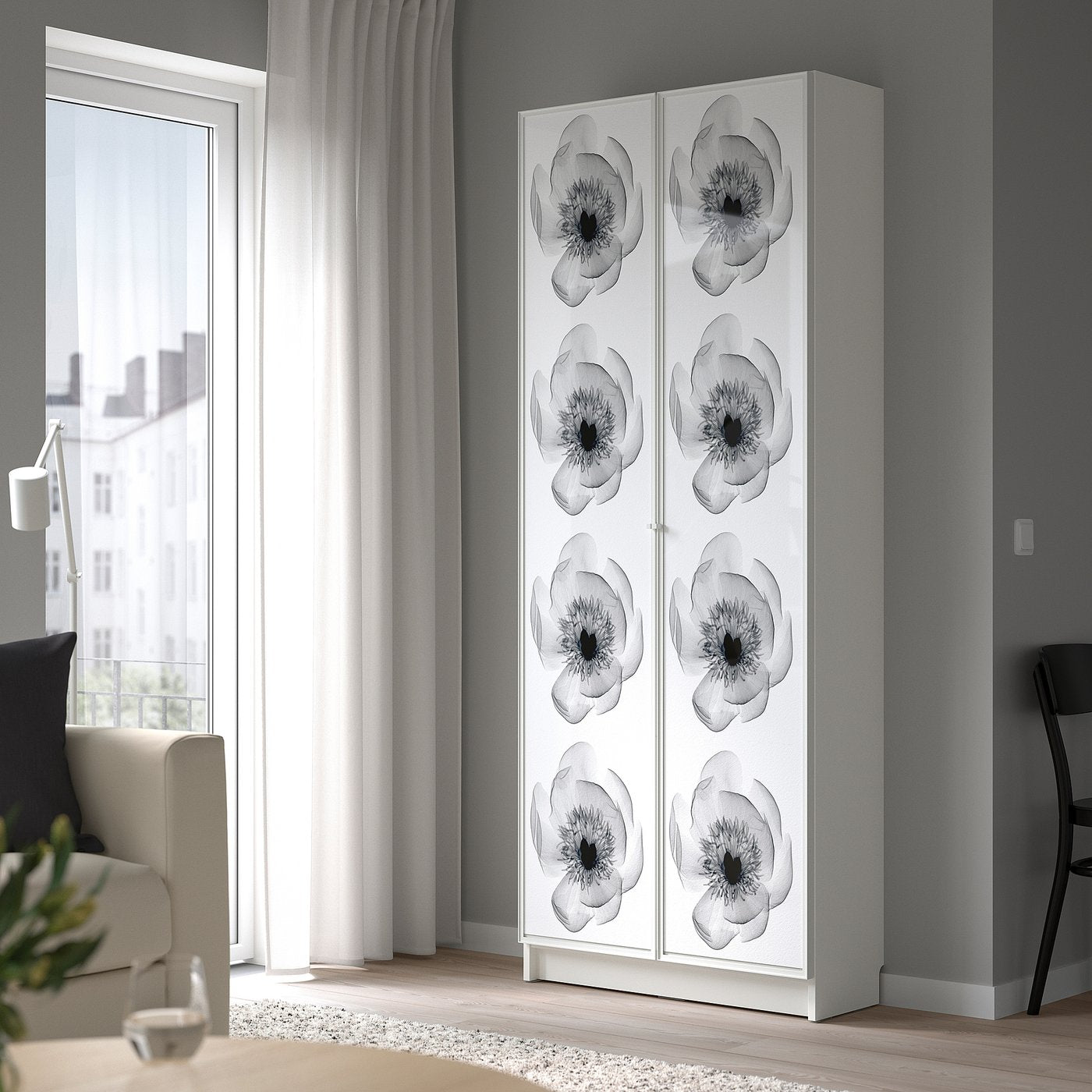 BILLY / HÖGBO bookcase with glass doors, white, 80x30x202 cm