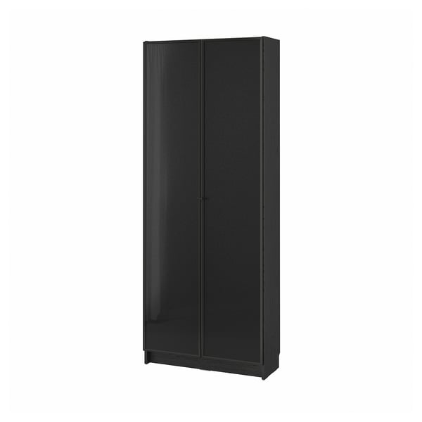 BILLY / HÖGBO bookcase with glass doors, black oak effect, 80x30x202 cm