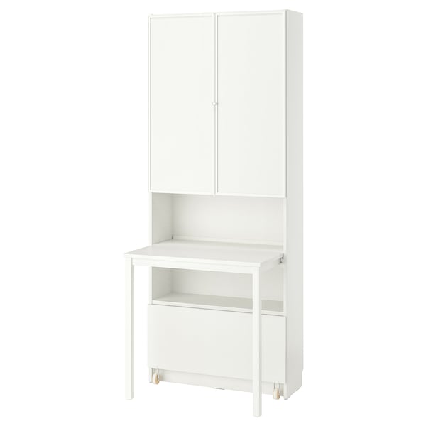 BILLY / HÖGBO - Bookcase with desk and drawer, white, 80x202 cm