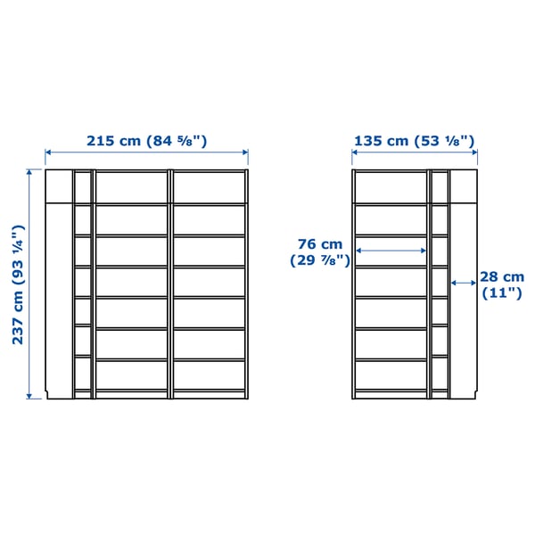 BILLY - BILLY Bookcase, white, 215/135x28x237 cm