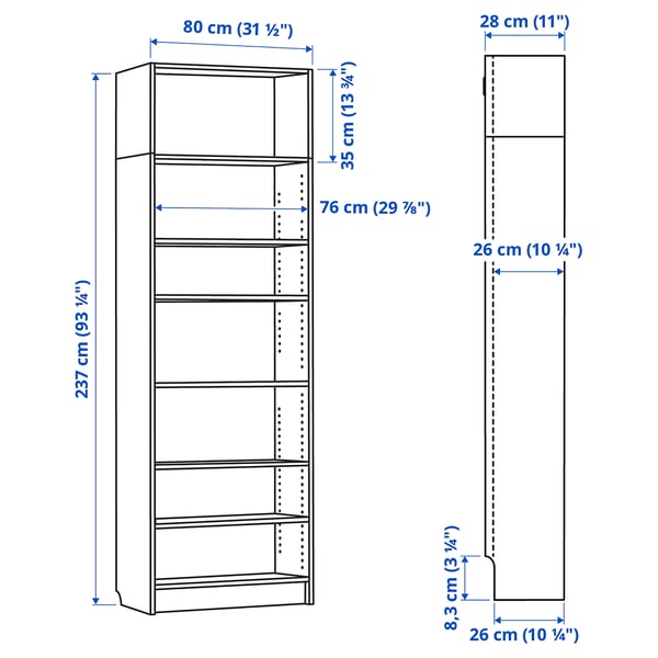 BILLY bookcase, white, 80x28x237 cm