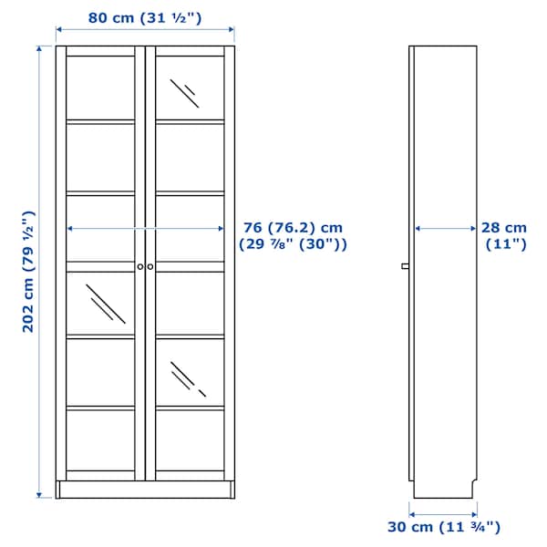 BILLY bookcase with glass-doors, green, 80x30x202 cm