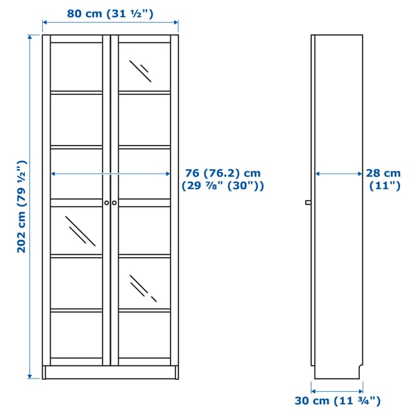 BILLY - BILLY Bookcase with glass-doors, green, 80x30x202 cm