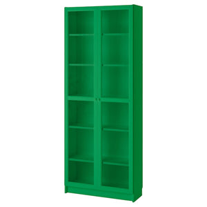 BILLY bookcase with glass-doors, green, 80x30x202 cm