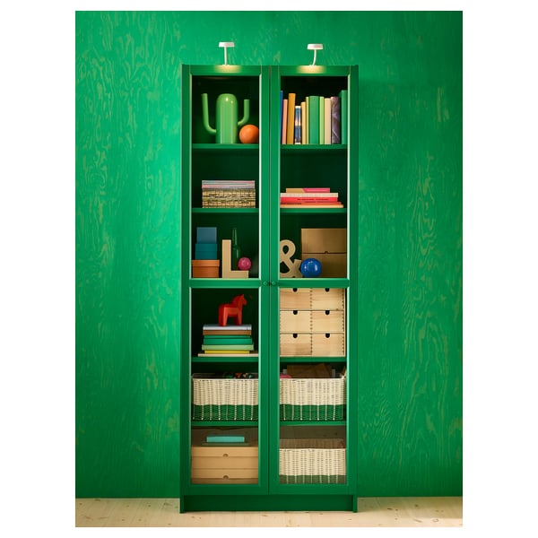 BILLY - BILLY Bookcase with glass-doors, green, 80x30x202 cm