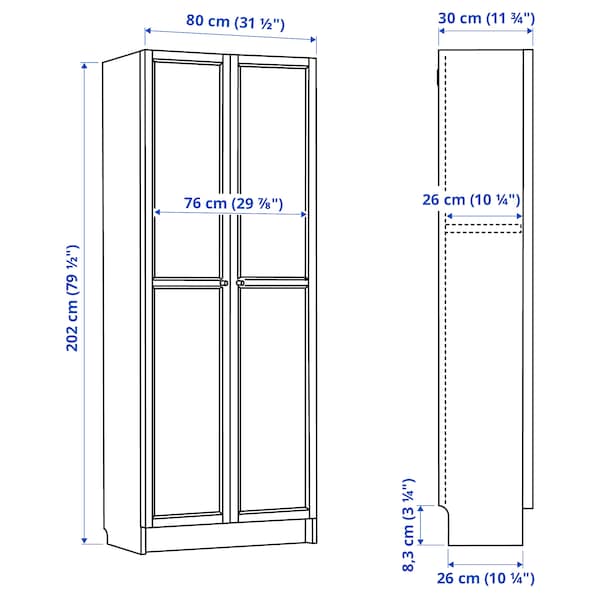 BILLY - Bookcase with doors, birch effect,80x30x202 cm