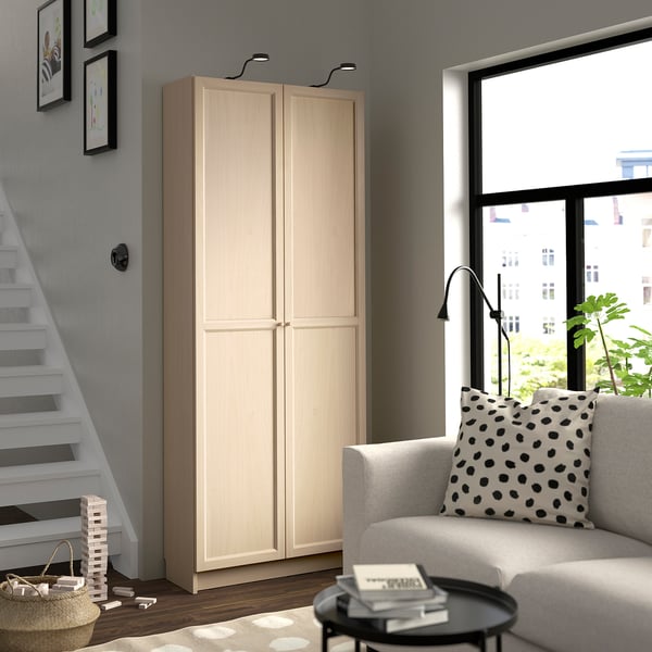 BILLY - Bookcase with doors, birch effect,80x30x202 cm
