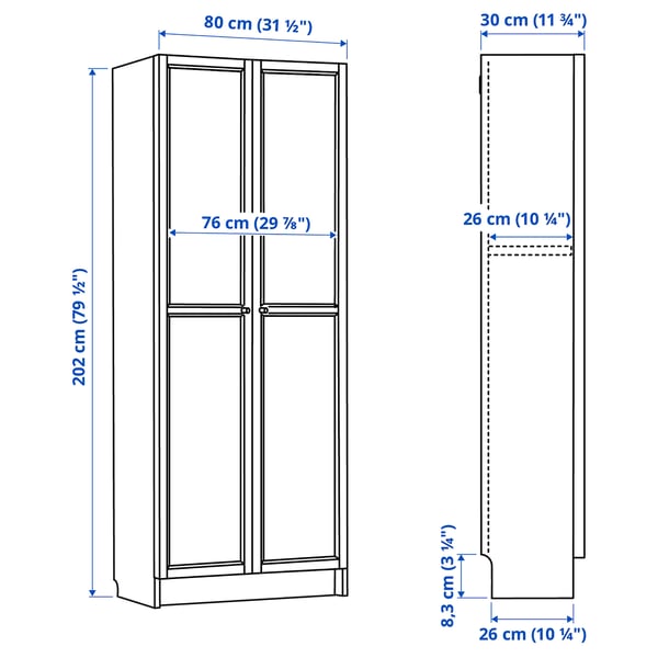 BILLY - BILLY Bookcase with doors, oak effect, 80x30x202 cm