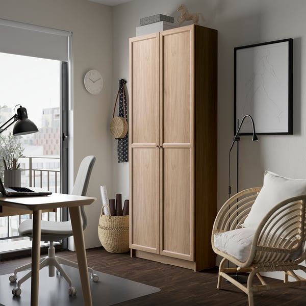 BILLY / OXBERG bookcase with doors, oak effect, 80x30x202 cm