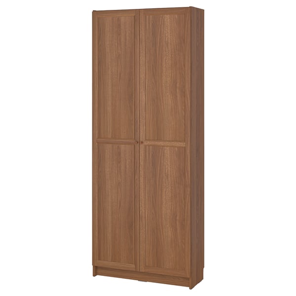 BILLY / OXBERG bookcase with doors, brown walnut effect, 80x30x202 cm