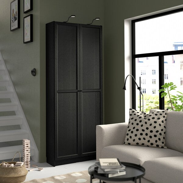 BILLY - Bookcase with doors, black oak effect,80x30x202 cm