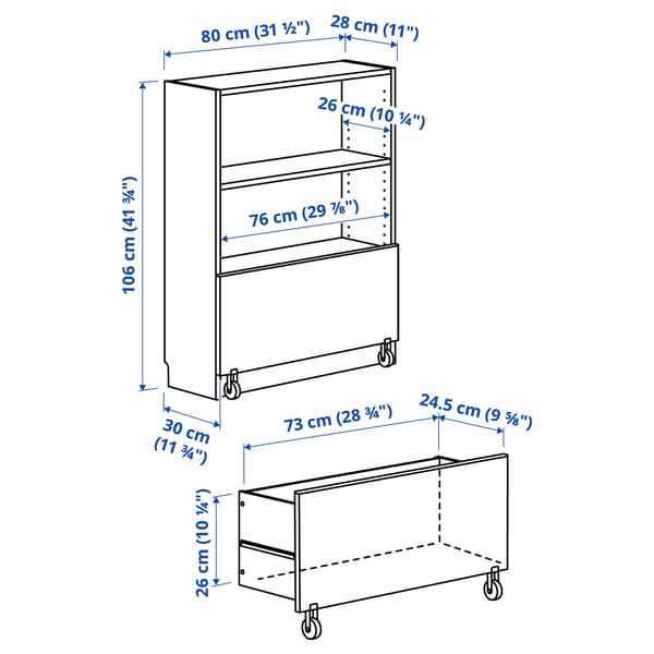 BILLY bookcase with drawer, white, 80x30x106 cm